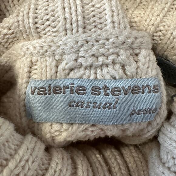 Valerie Stevens Cable-knit Sweater WMNS M Petite Turtleneck 100% Cotton Cream LS - Picture 5 of 7